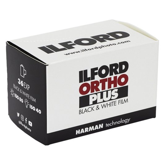 ILFORD ORTHO PLUS 135  svart/hvitt-film med 36 bilder for 35mm kamera.